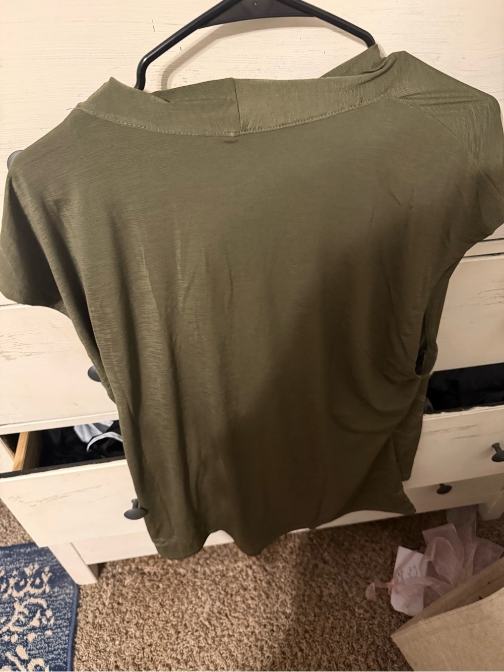 Drape-Front Olive Green Blouse - Picture 3 of 3